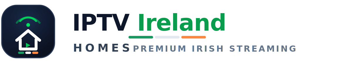 IPTV Ireland Homes logo with Irish tricolour – premium IPTV Ireland streaming service