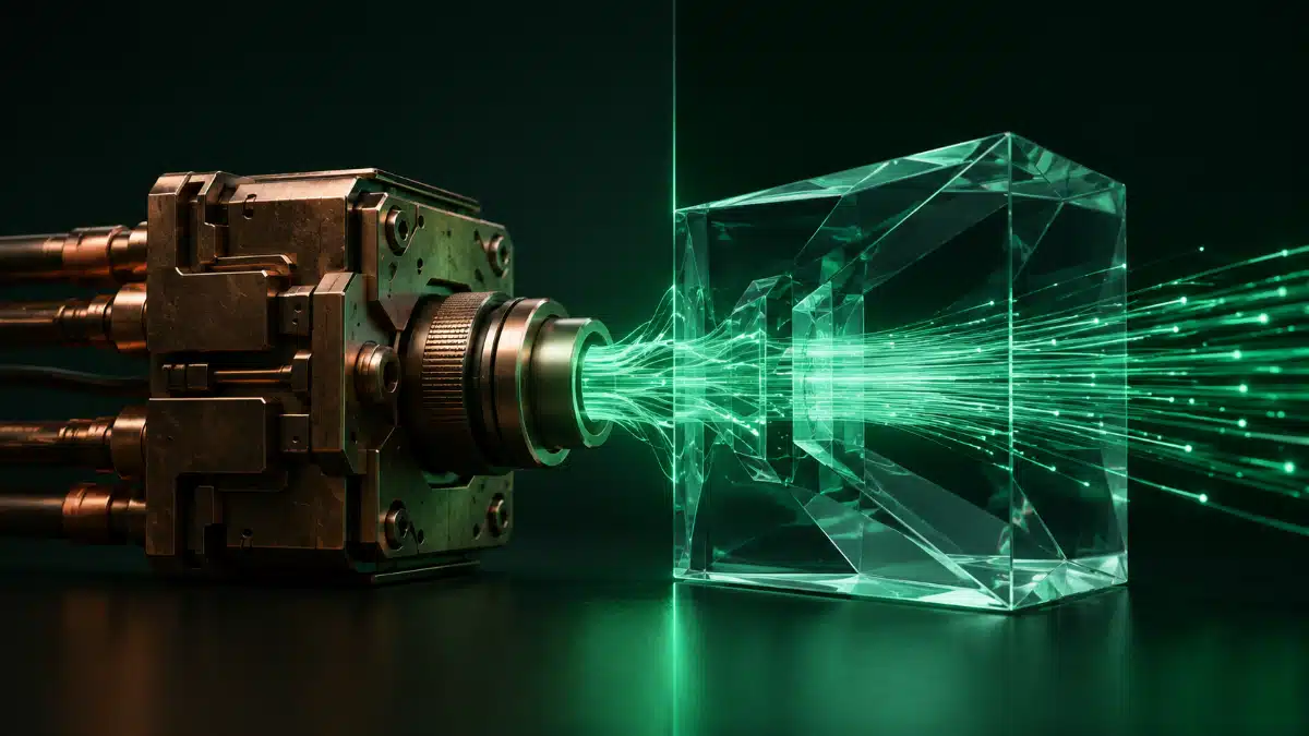 IPTV vs cable Ireland — copper coaxial cable splitting into a green fibre-optic strand