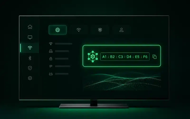 Copy the 12-digit MAC address from a Smart TV player app