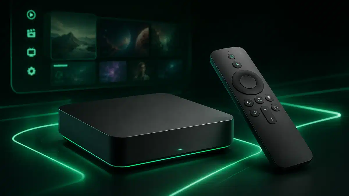 Android TV box streaming IPTV Ireland on a television via a digital media box